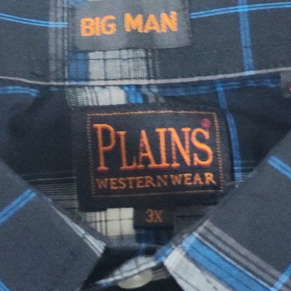 Plains Western Wear Shirt Mens 3X Big Blue Plaid Pearl Snap Button Long Sleeve - Picture 4 of 9